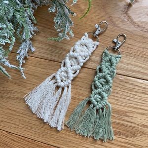 Sage Boho Macrame Keychain